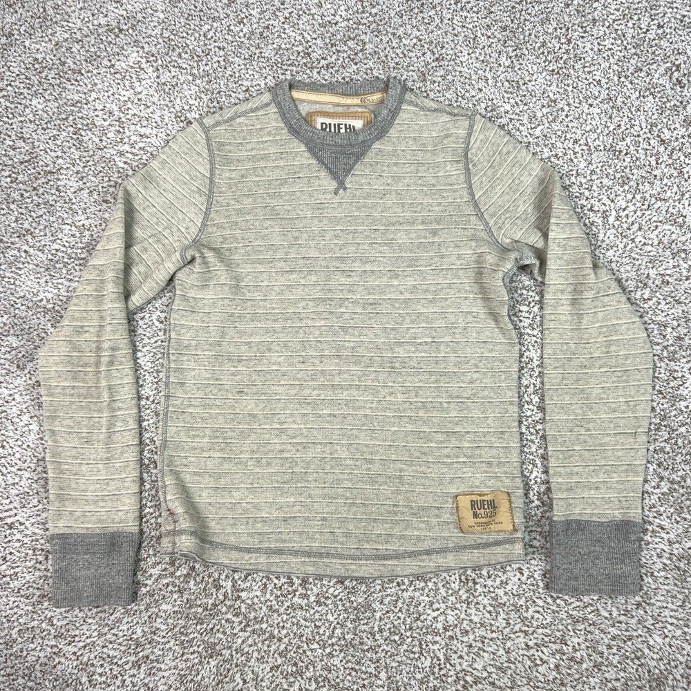Ruehl No 925 Shirt Mens Large Gray Long Sleeve Striped Knit Logo Tee T Basic Y2K